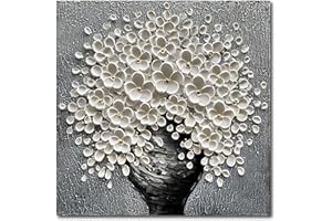 Epicler art White Flower Oil Painting Modern Abstract Art Oil Painting Home Bedroom, Dining Room, Living Room, Office Wall Decoration (20x20 inches)