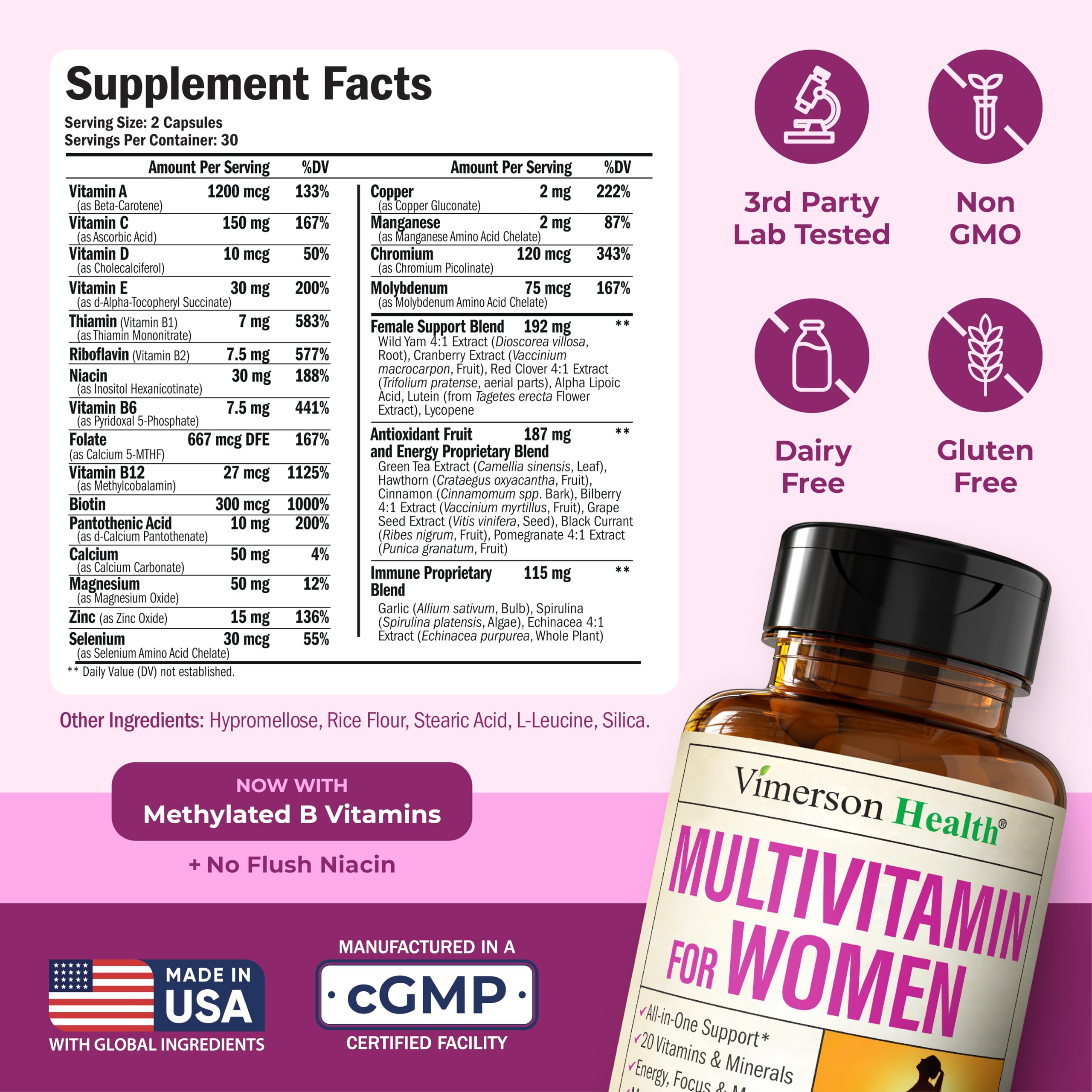 Multivitamin for Women – Methylated Womens Multivitamins & Multiminerals Capsules with Vitamin B12, A, D, C, Zinc, Magnesium & More for Complete Daily Support – Trusted Bioavailable Vitamins for Women
