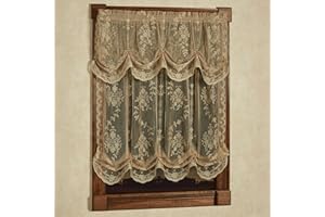 TOUCH OF CLASS Luxury Sheer Polyester Fiona Lace Window Treatment | Beautiful Balloon Window Shade, Tuck Valance | Timeless Classic Traditional | Antique Gold | Elegance | Rod Pocket | Machine wash Light Filtering