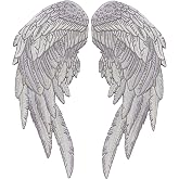 Silver Angel Wing Patches 14&rdquo; | "Saints &amp; Sinners Guardian Angels Realistic Embroidered Wings and Feathers | Back Patch for Men and Women Iron On Large 2pc. Set - by Nixon Thread Co.