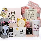 QUILE Luxury Cat Gifts for Cat Lovers, 8pc Feline Set with Premium Blanket & Shatterproof Steel Tumbler, Feline Mom Gifts Box, Cats Themed Gifts for Women, Cats Lady Gift for Birthday & Mother's Day