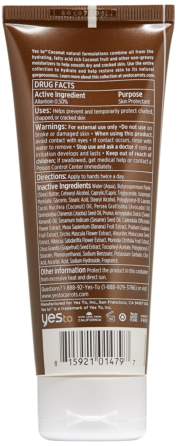 Yes To Coconut Ultra Hydrating Moisturizing Hand & Cuticle Cream for Dry Skin, 3 Fluid Ounces : Beauty