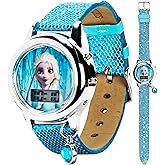 Disney Frozen 2 Elsa & Anna Kids Digital Watch with Glitter Strap and Stone Charm, Interactive LED Light Show, Easy-Read LCD Screen, Fits Wrists 5.5" to 8"