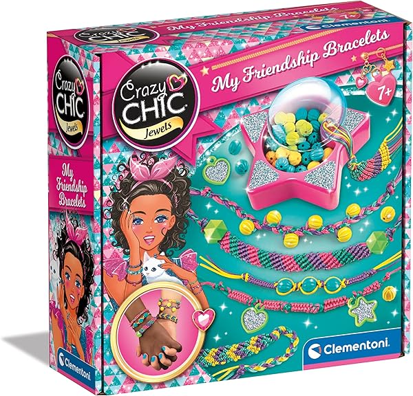 Clementoni 18747 Crazy Chic Handmade Making Kit, Freundschaftsarmbänder, Schmuck für Kinder, Kunst und Handwerk, kreatives Geschenk für Mädchen 7, Mehrsprachig