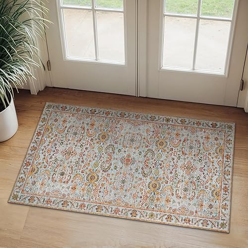 BEIMO 60X120CM Area Rugs for Bedroom, Vintage Boho YellowBrown Carpets for Living Room Non Slip Machine Washable Rug Short Low Pile Rug for Kitchen Dining, Hallway, Office