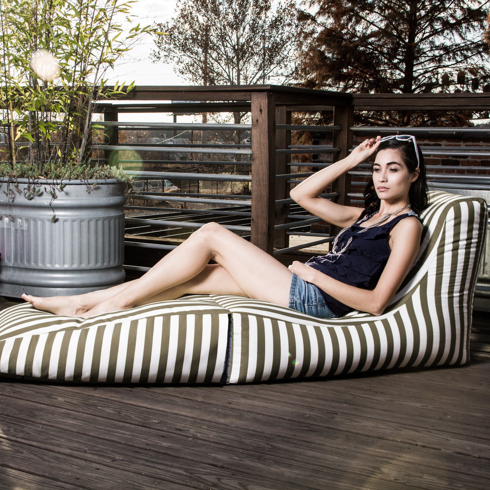 Jaxx Prado Outdoor Bean Bag Chaise Lounge Chair, Taupe Stripes on