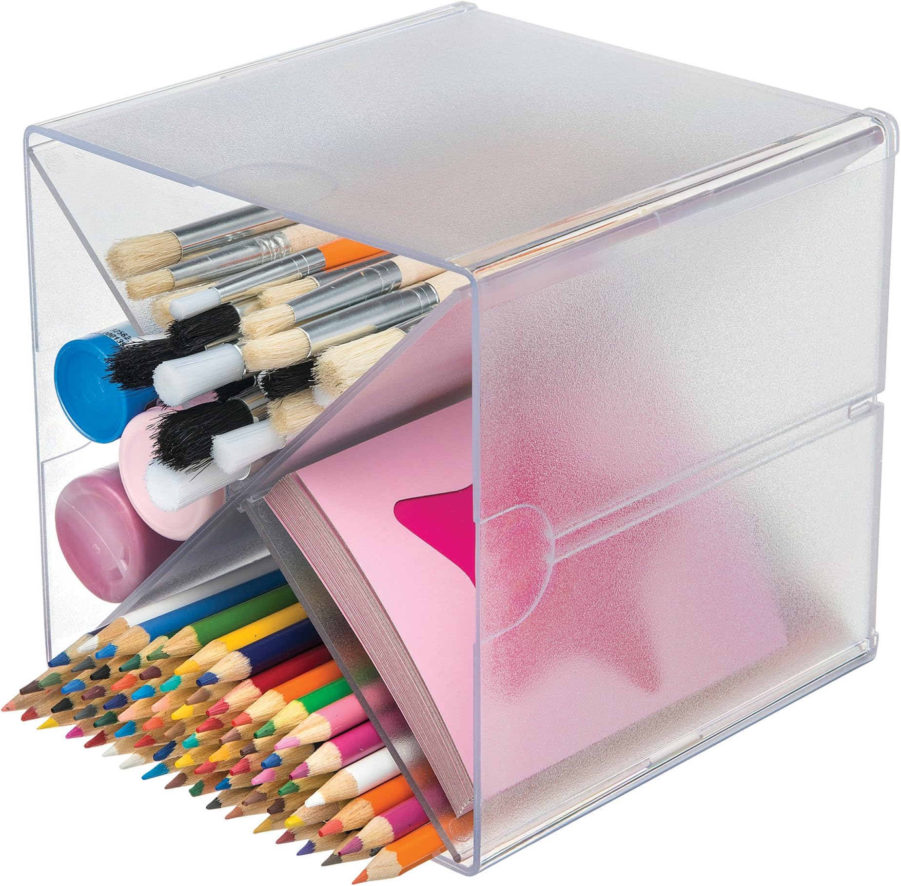 Deflecto Stackable Cube Organizer Cross Dividers, Desk and Craft Organizer, Clear, Removable Dividers, 6"W x 6"H x 6"D (350201)