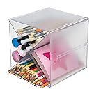 Deflecto Stackable Cube Organizer Cross Dividers, Desk and Craft Organizer, Clear, Removable Dividers, 6"W x 6"H x 6"D (350201)