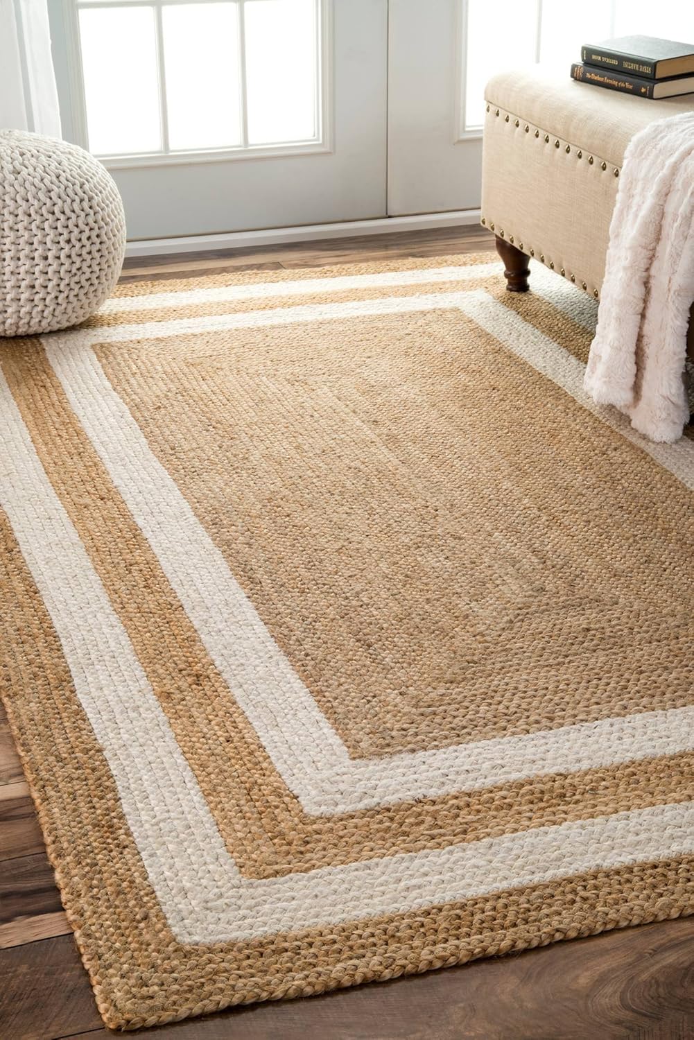 nuLOOM Estelle Border Jute Rug, 7' 6" x 9' 6", Natural