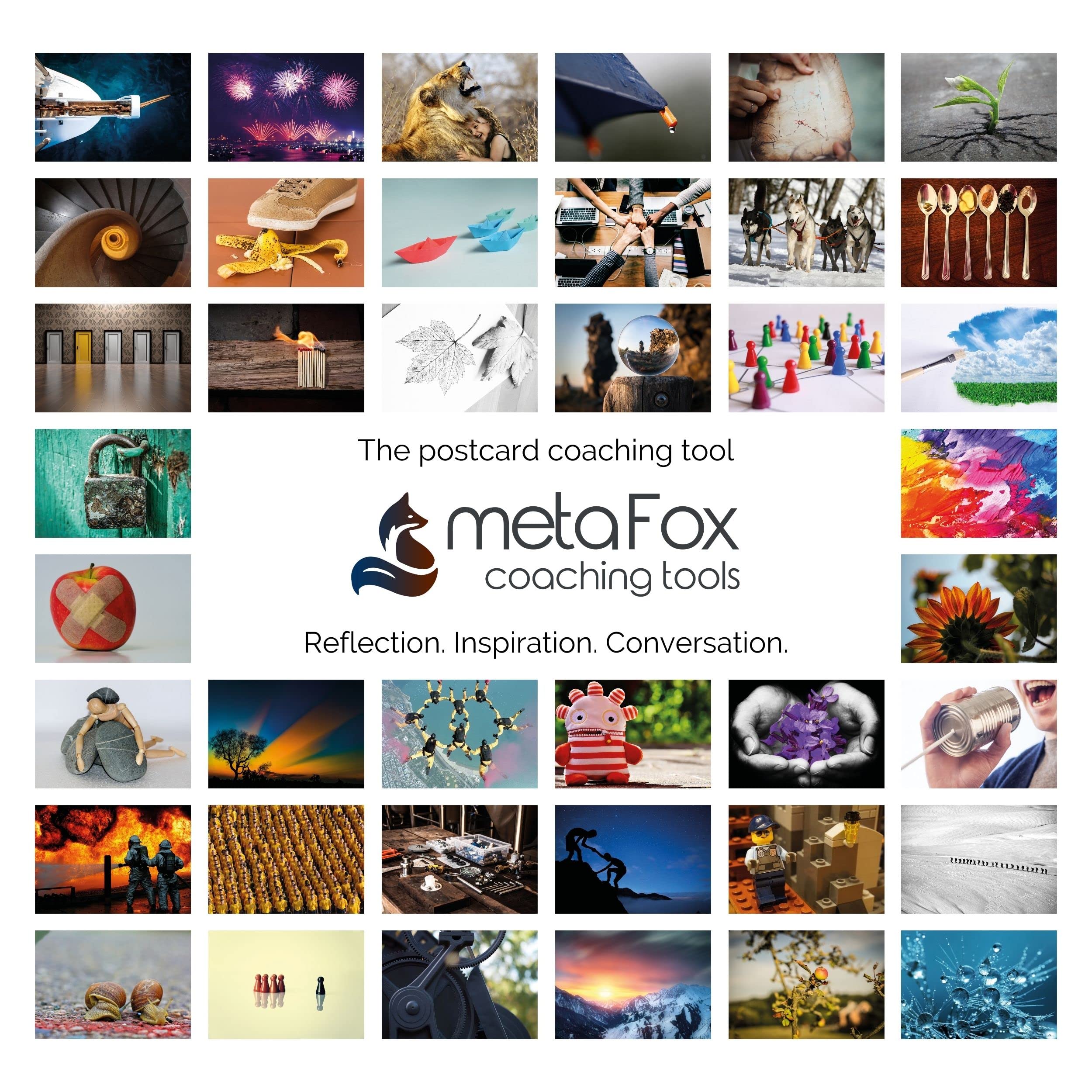 metaFox | Leading Change Postcards Pack | 52 Cards for Coaching & Change Management | Based on the 8-Step Process for Leading Change by John P Kotter (English)