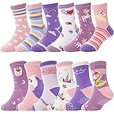 ANTSANG Baby Girls Toddlers Grips Socks Kids Non Slip/Anti Skid Unicorn Striped Crew Cotton Gift Socks