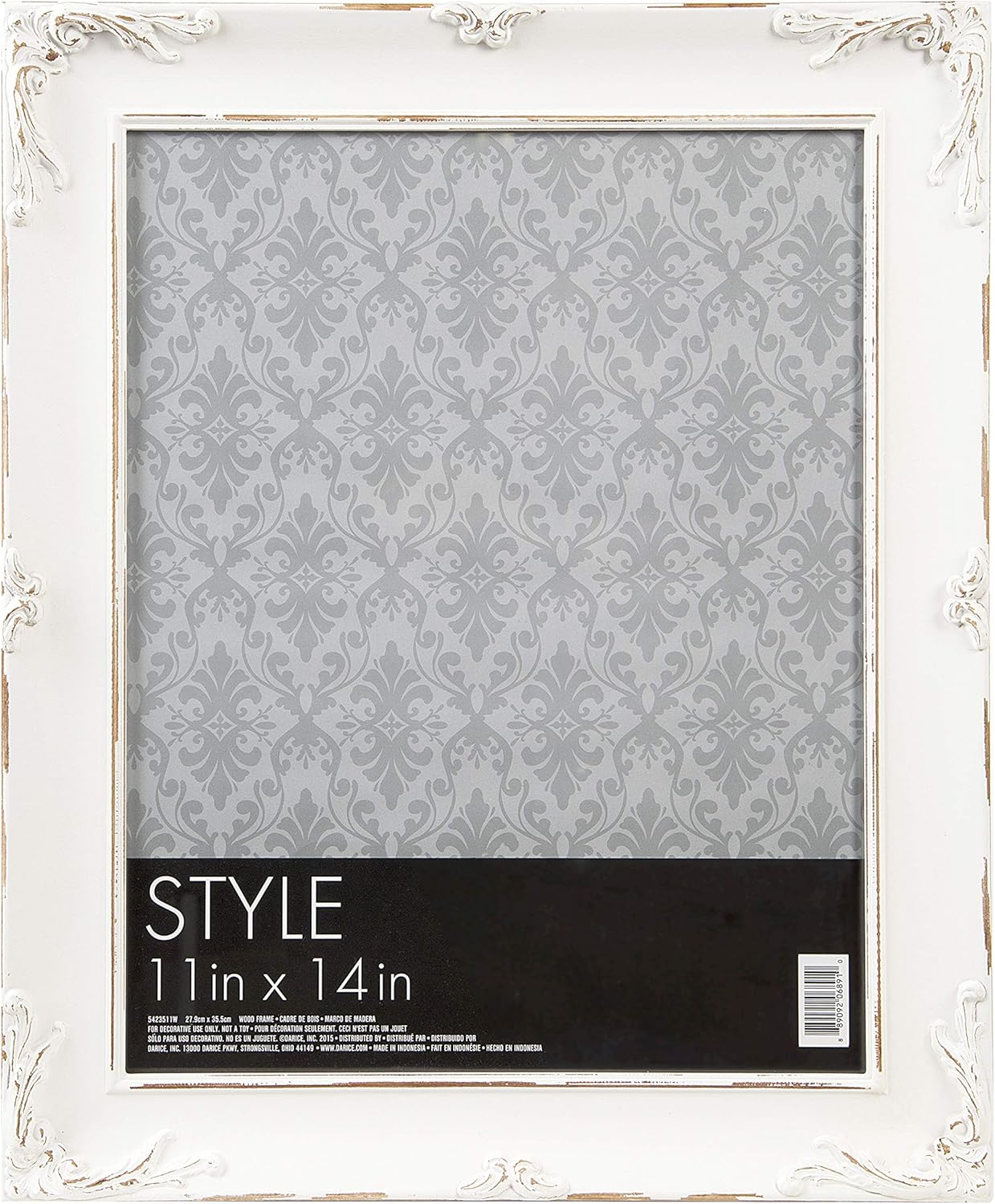 Darice 5423511W Ornate Picture Frame Wood, Distressed, 11