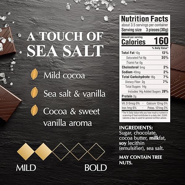 LINDT EXCELLENCE SEA SALT DARK CHOCOLATE BAR, DARK CHOCOLATE CANDY WITH A TOUCH OF SEA SALT, 3.5 OZ. BAR (12 PACK)