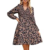 Simplee Womens 2025 Long Sleeve Babydoll Mini Dress Smocked Floral Fall Flowy Casual Short Dresses with Pockets