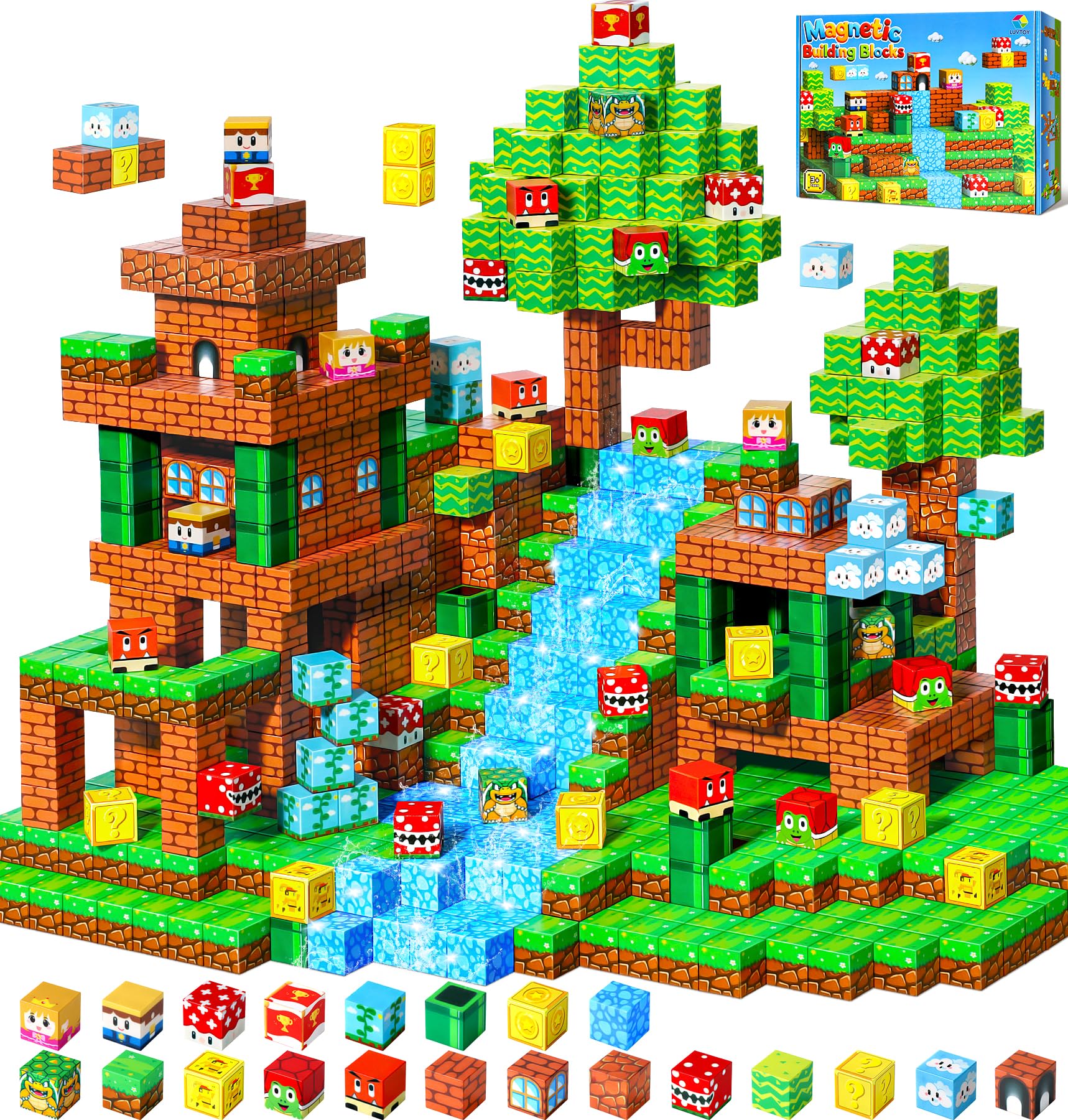 LUVTOY Magnetic Blocks - Magnetic Building Blocks - Building Cubes Toys for Montessori Halloween Easter Birthday Gifts - Creative Blocks Kids Games - Sensory Toys Boys Girls Ages 3 4 5 6 7 8 9 10