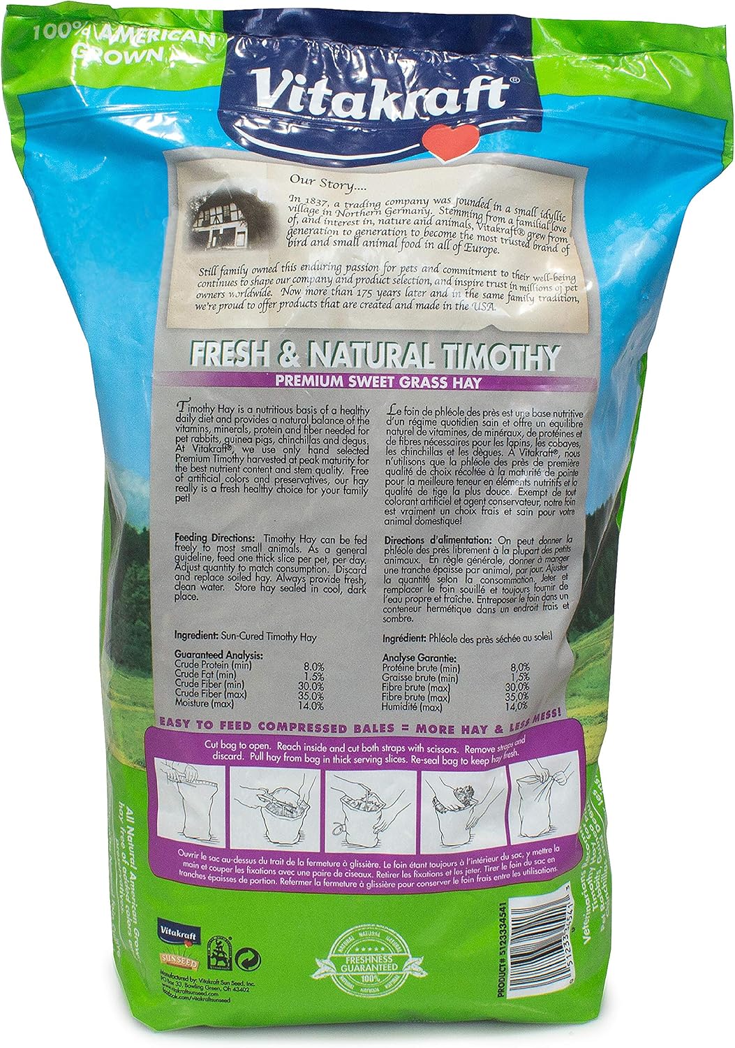 Vitakraft Timothy Hay - Premium Sweet Grass Hay - 100% American Grown, 28 Ounce Resealable Bag: Pet Supplies