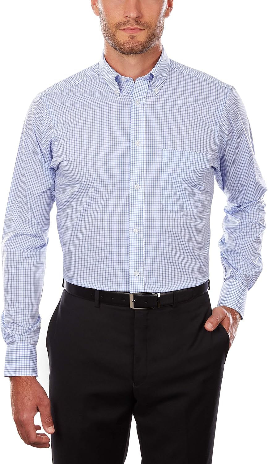 IZOD Men's Regular Fit Stretch Check Buttondown Collar Dress Shirt at  Men’s Clothing store