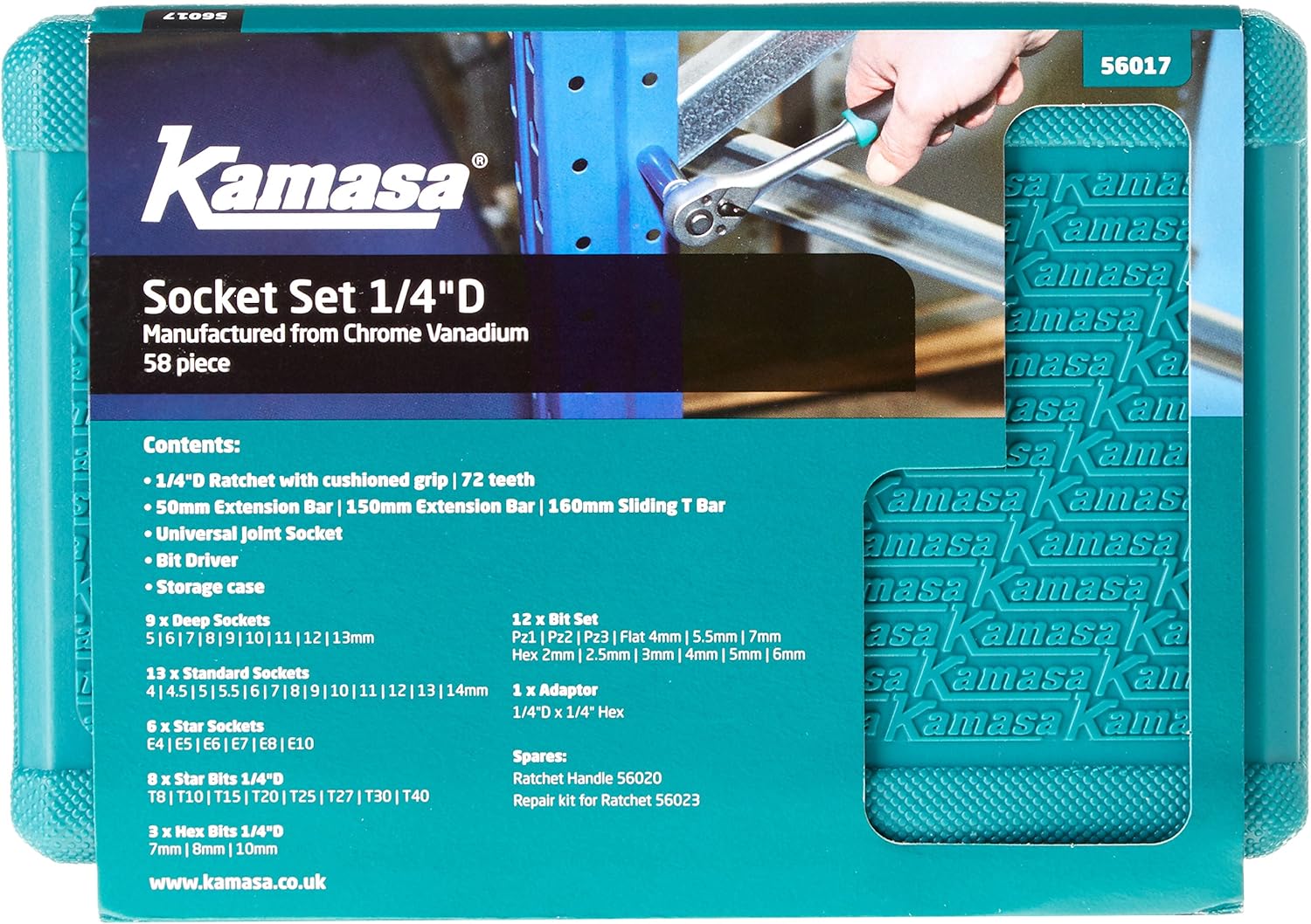 Kamasa 56017 Socket Set 1/4"D, 58pc, Variety pack