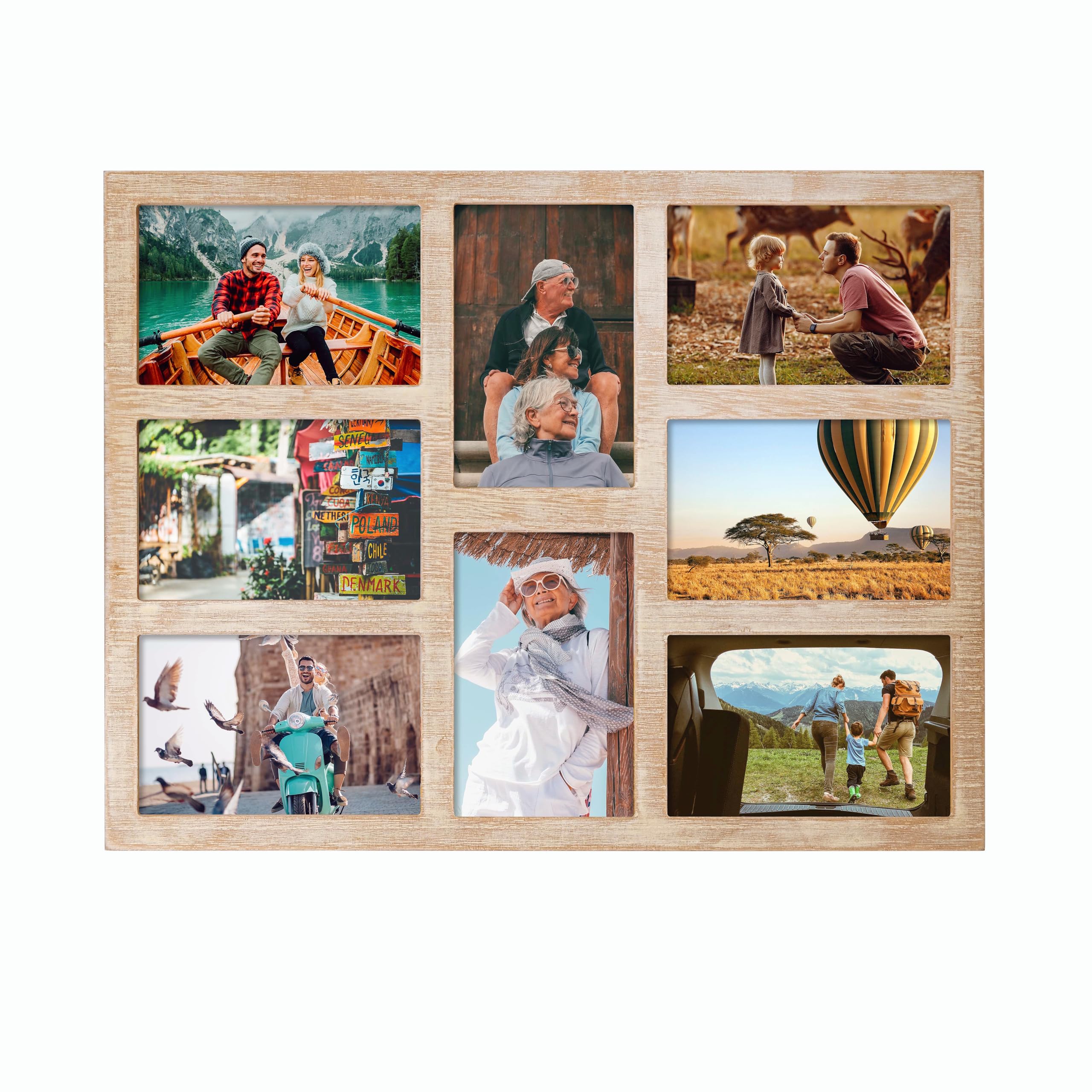 Photo Frames Multiple Pictures 4x6 Photos Display - 8 Openings Collage Picture Frame for Wall for Tabletop Stand Brown Farmhouse Picture Frames Set for Home Decor Family Gifts