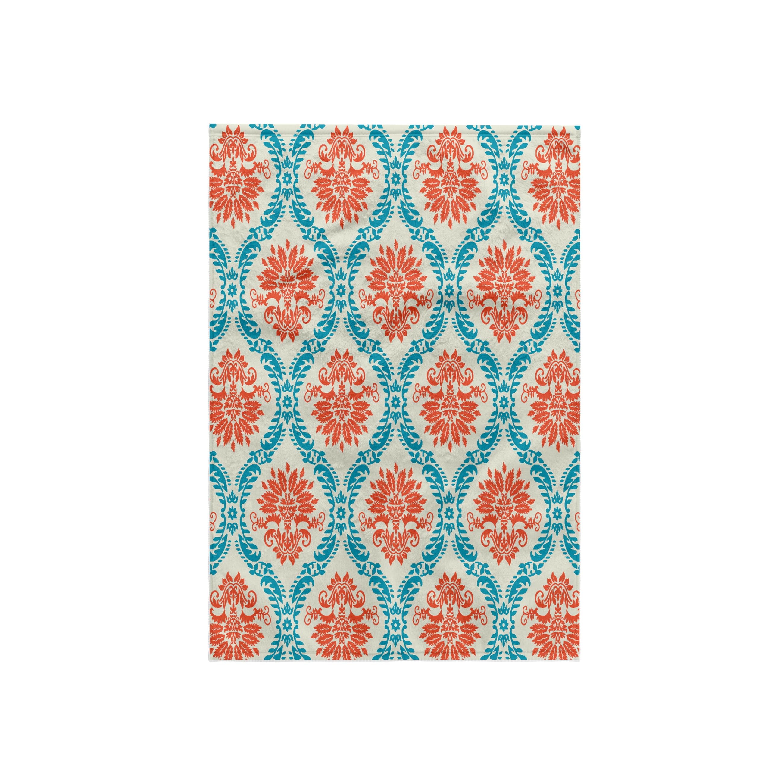 3dRose Dooni Designs Tangerine Orange and Aqua Blue Ornate Damask Pattern Towel, Microfiber, White, 15 x 22-Inch