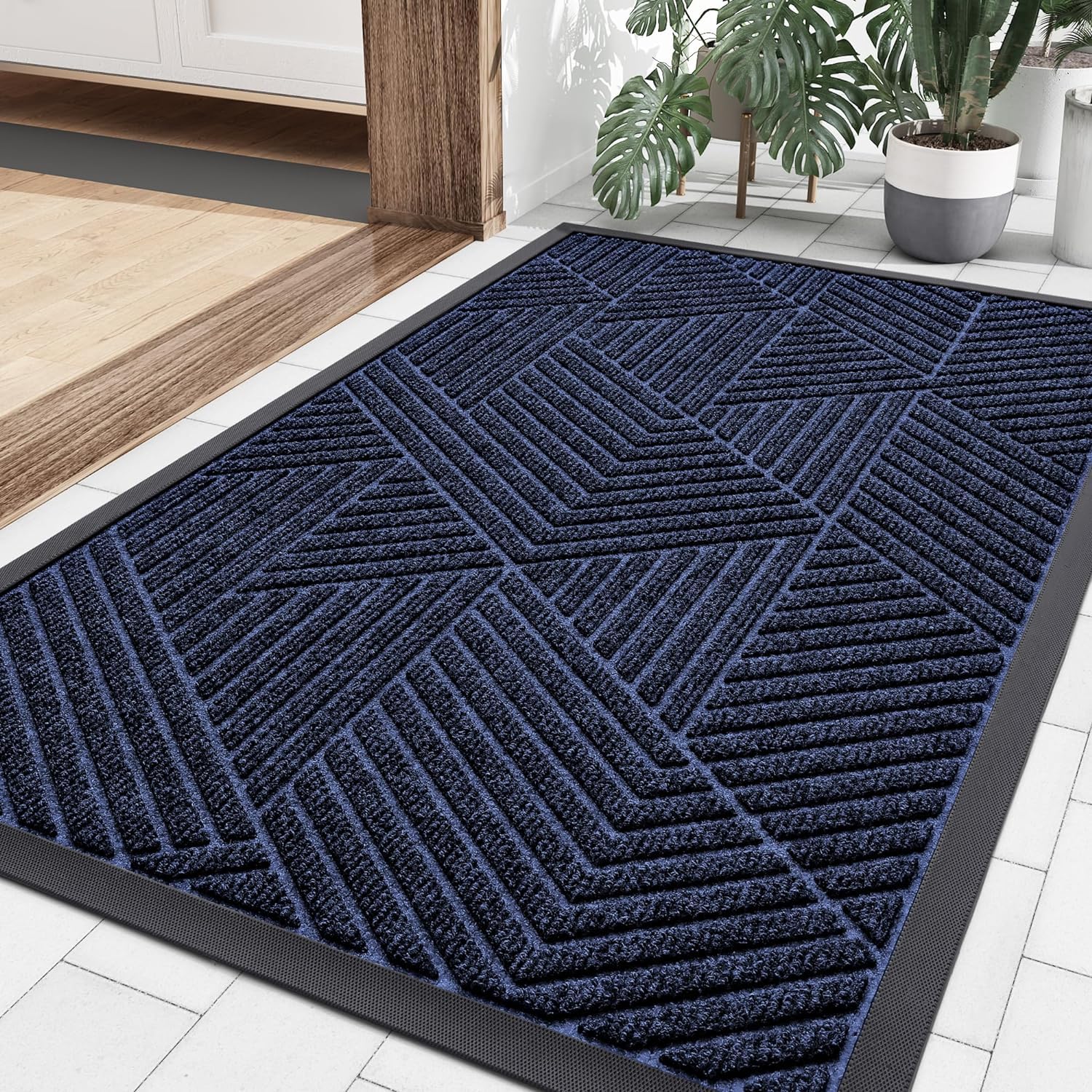 smiry Door Mat, Heavy Duty Door Matts Indoor Outdoor, Dirt Trapper Easy Clean Doormat, Non Slip Floor Mat for Front Door, Entrance, 60 x 90 cm, Navy Blue