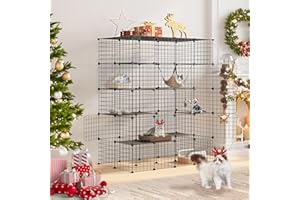 LotFun Large Cat Cage, 5-Tier DIY Catio Outdoor Cat Enclosure, Cat House with 5 Door 12 Jumping Platforms Hammock, Detachable Patio Cat Crate Ideal for 1-4 Cats