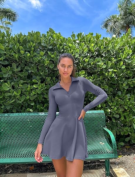 OQQ WOMENS DRESS CASUAL LONG SLEEVE ELASTIC SIMPLE A-LINE ZIPPER MINI DRESS GREY BLUE