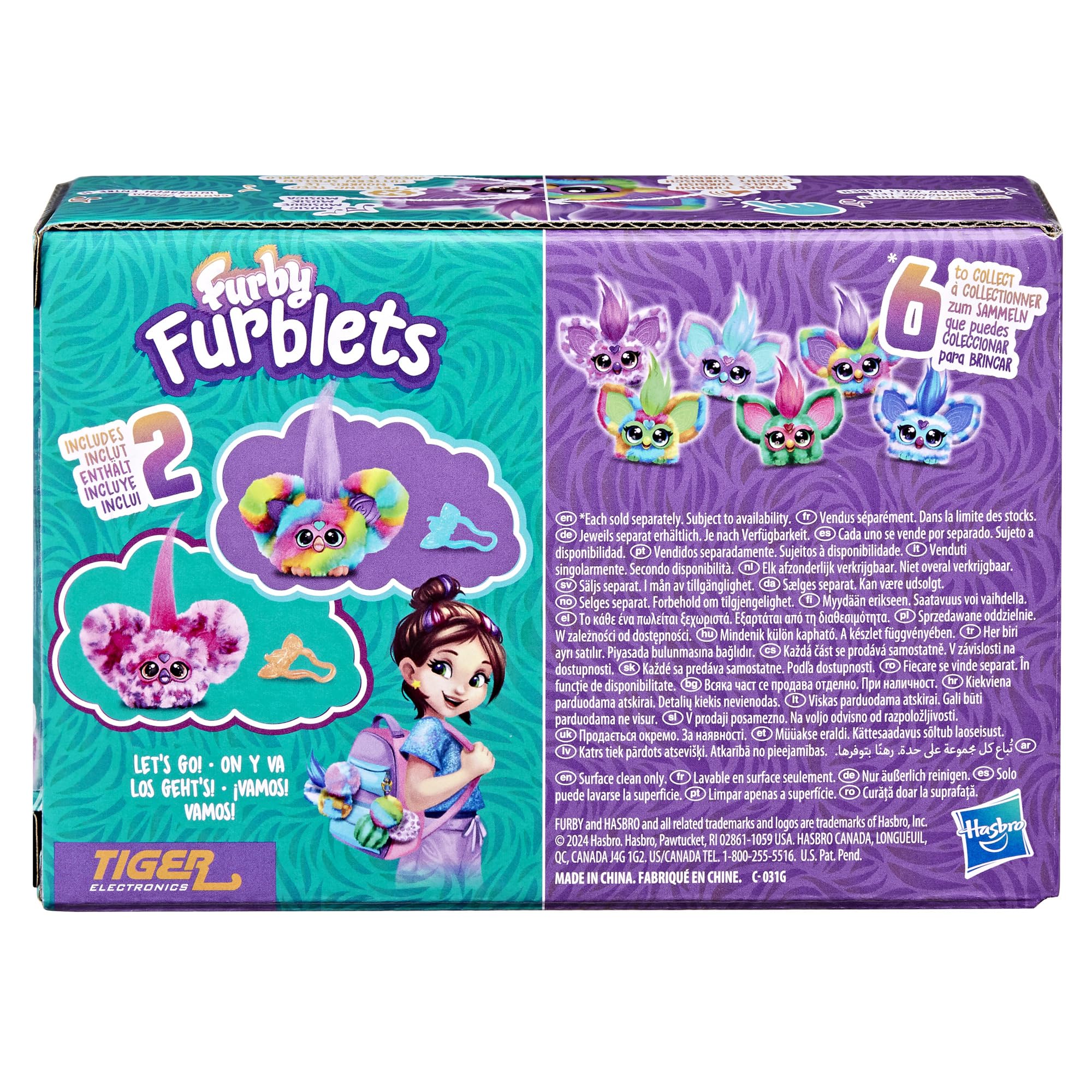 Furby Furblets 2-Pack, Mini Friends Ray-Vee & Hip-Bop, 45+ Sounds Each, Music & Furbish Phrases, Electronic Plush Toys, Rainbow & Pink/Purple, Ages 6+ (Amazon Exclusive)