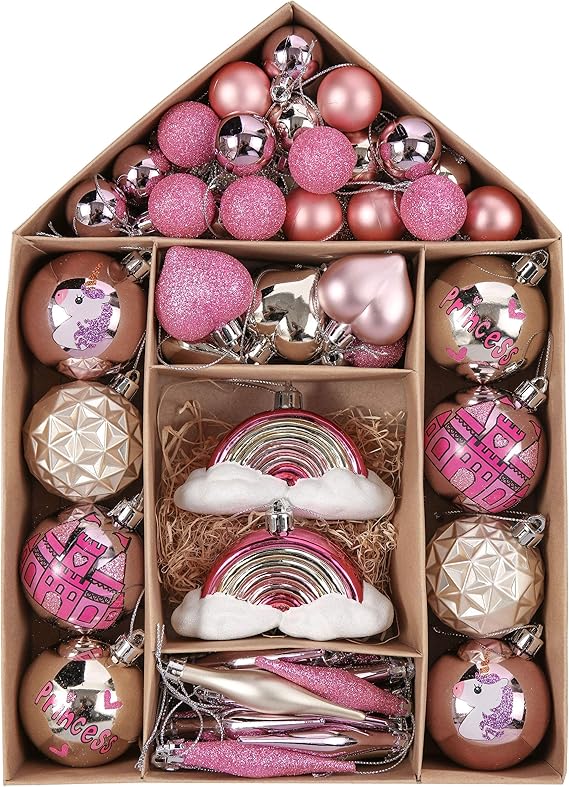 Valery Madelyn 70pcs Christmas Baubles, 310cm Sugar Coated Pink and