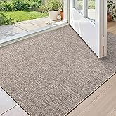 Color&Geometry Ultra Thin Indoor Door Mat (Rolled-up NO Creases) 32"x48", Non Slip Rubber Backed Dirt Trapper Door Mat Indoor Entrance, Low Profile Entryway Mat, Easy Clean, Light Brown Linen