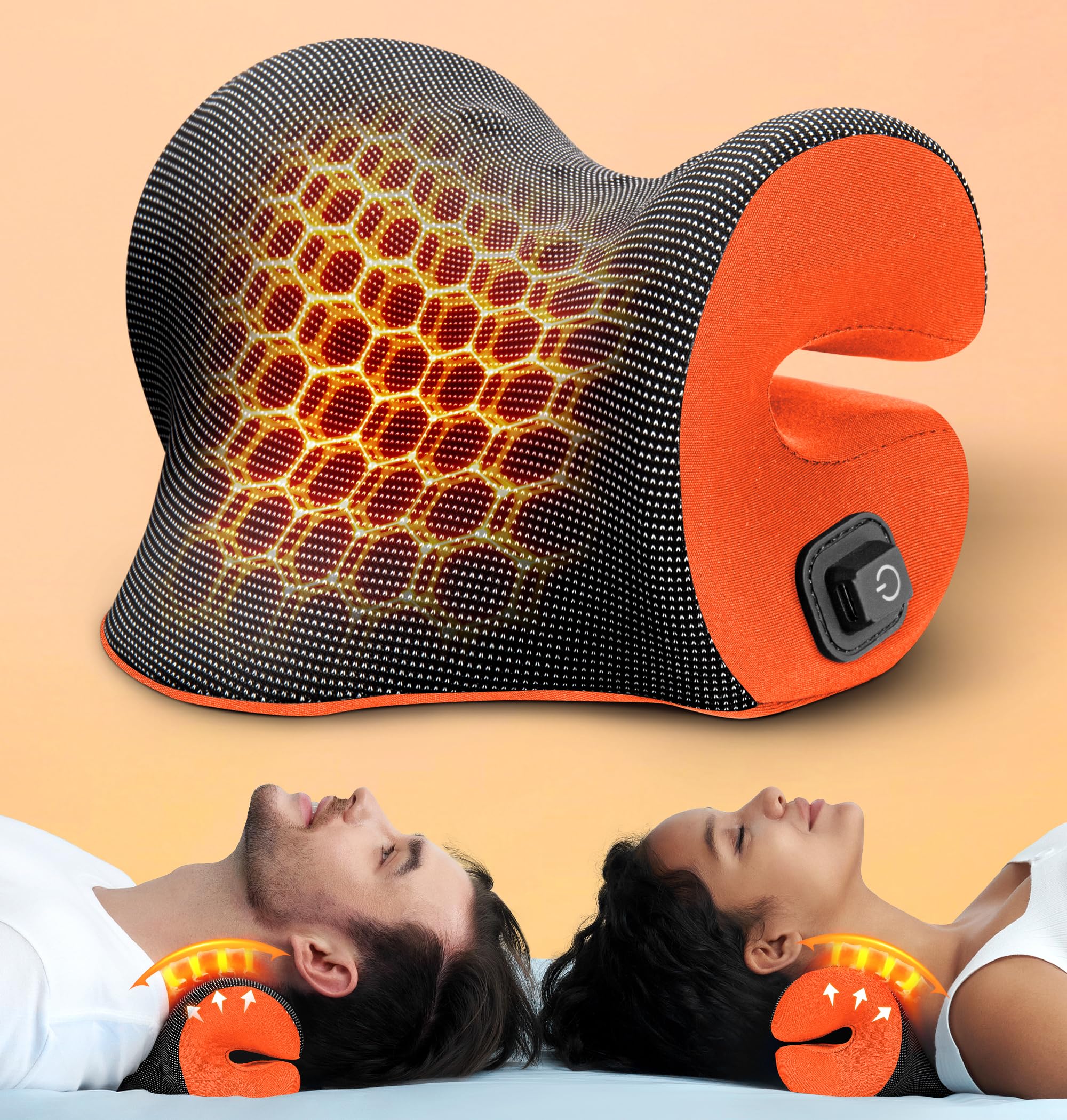 Photo 1 of 3s Heated Neck Stretcher for Pain Relief, Graphene Heating Pad, Odorless Neck Cloud Cervical Traction Device Chiropractic Pillow for Shoulder, Christmas Gifts for Women, Men, Mom, Dad (Orange)