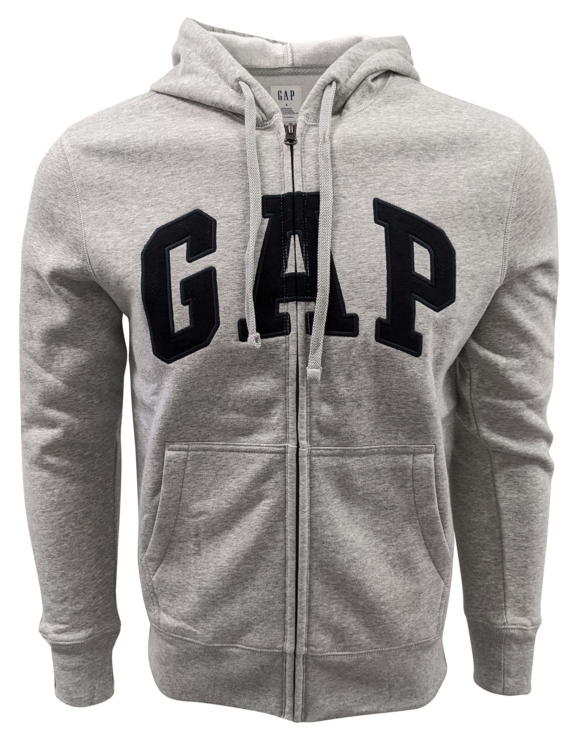 Photo 1 of GAP Factory Men's Full Zip Fleece Logo Hoodie (Light Grey (Black Logo), Large)