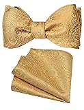GUSLESON Gold Self Tied Bow Tie Mens Silk Paisley