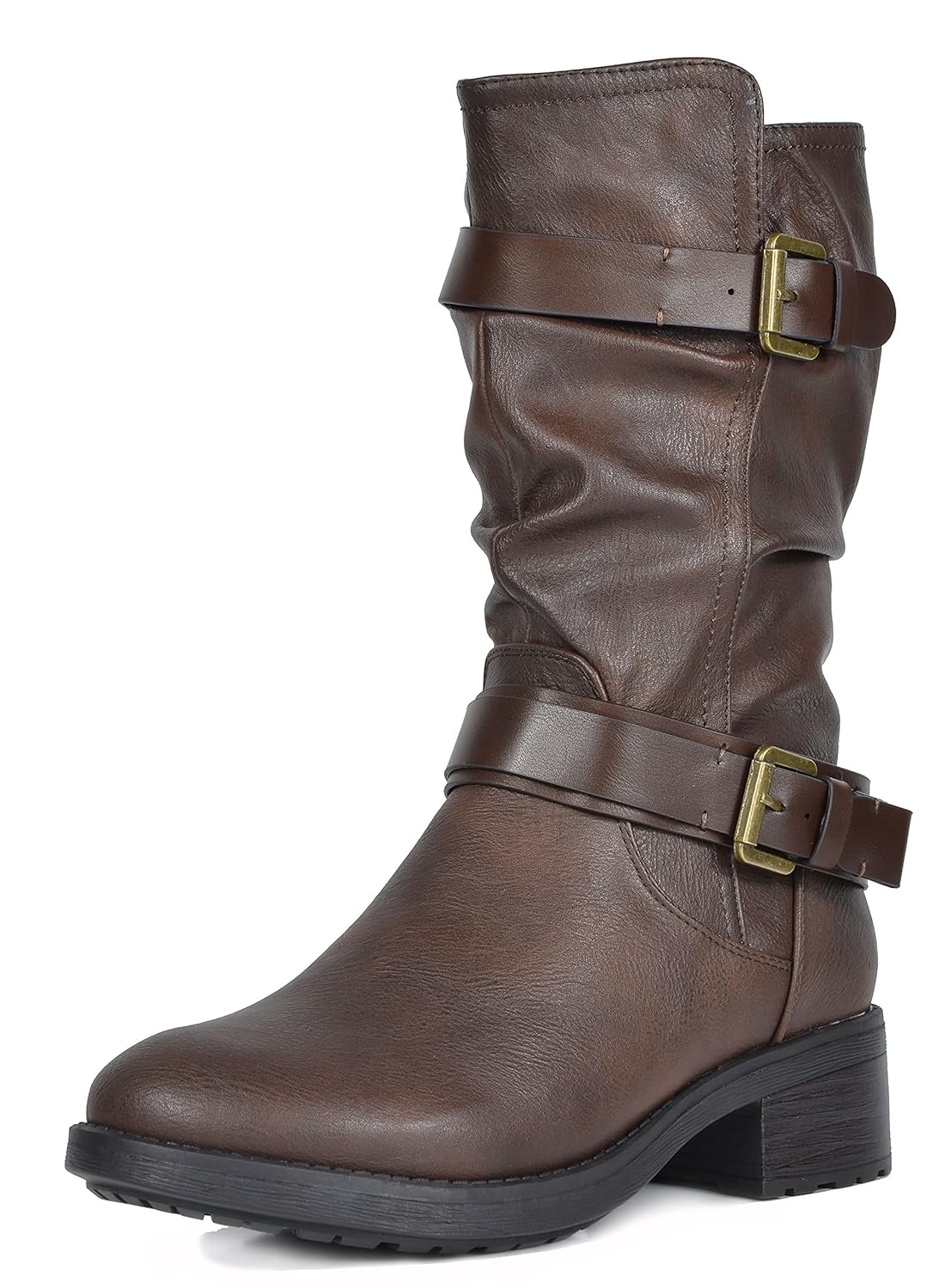 Dream Pairs Women's Pocono Brown Faux Fur Mid Calf Riding Winter Boots