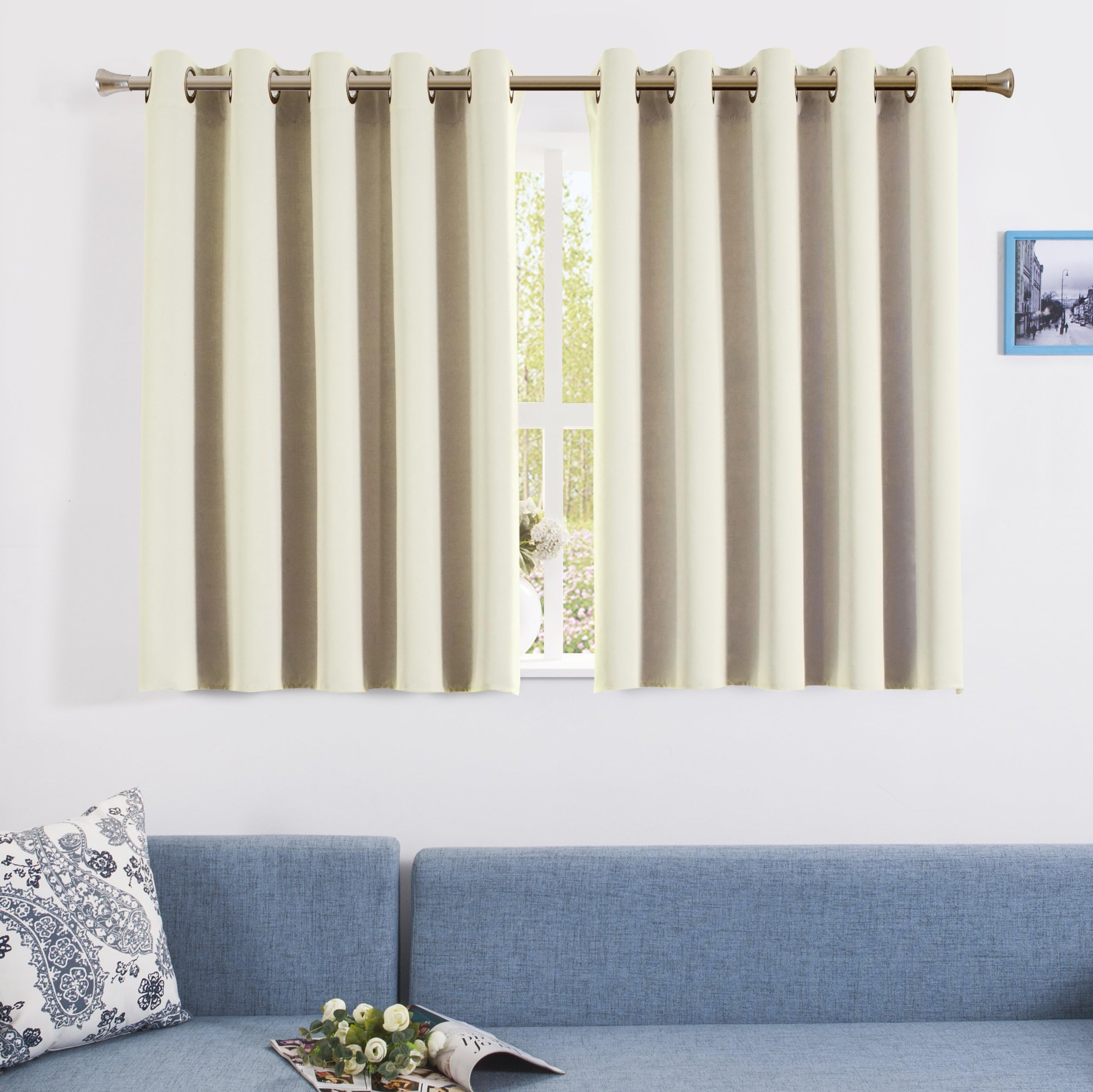 Aquazolax Blackout Curtains Thermal Insuated Drapes Pair of Readymade Ring Top Interwoven Lining Noise Reducing Draperies for Kitchen, 66 inch x 54 inch(167cm Wide x 137cm Long), Beige