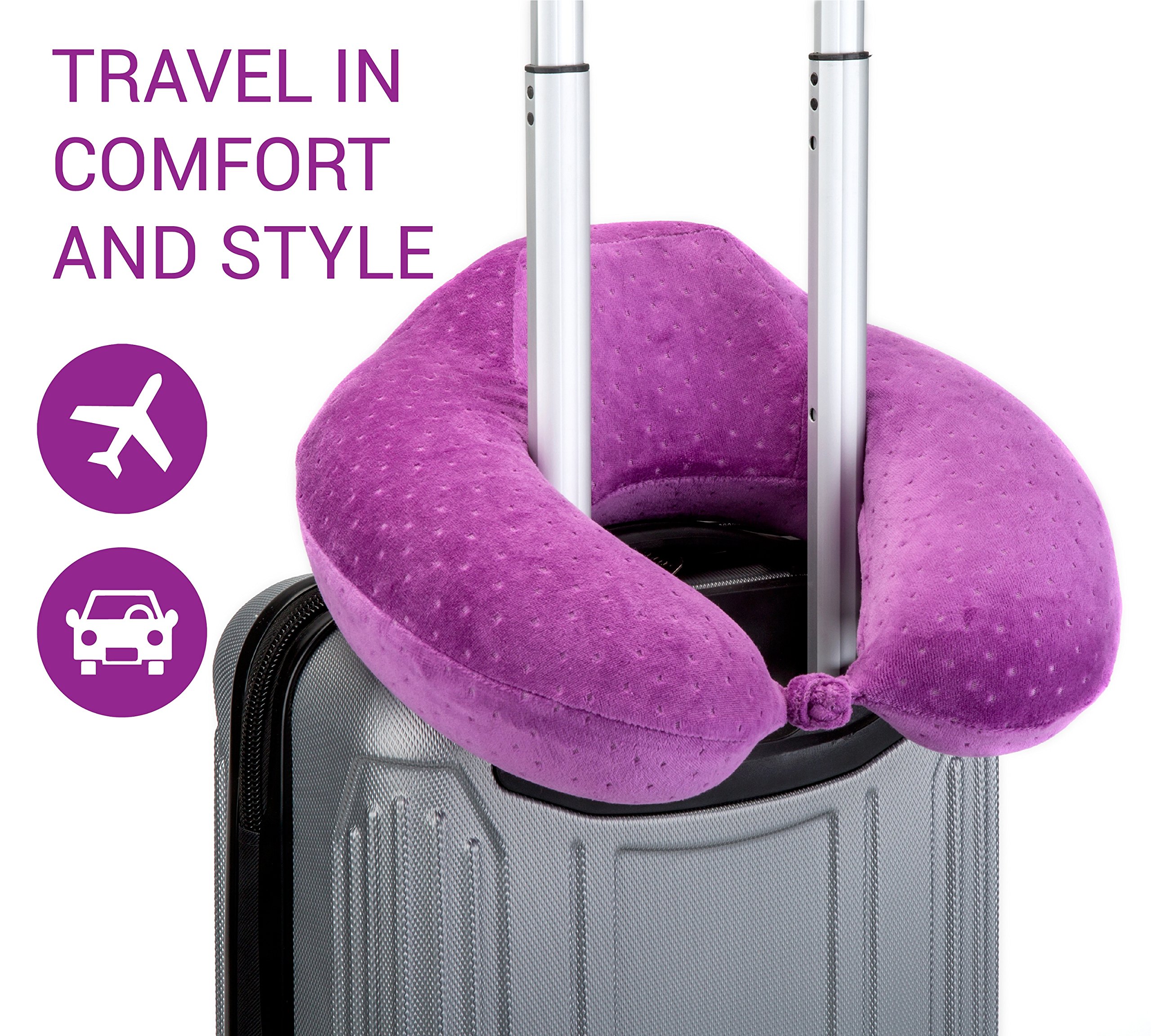 OPUL Almohada Viaje de Espuma Viscoelastica - Reposacabezas Patentado para Vuelos y Viajes, con una Funda Suave de Terciopelo Transpirable, Fácil de Lavar Almohada Cervical - Neck Pillow