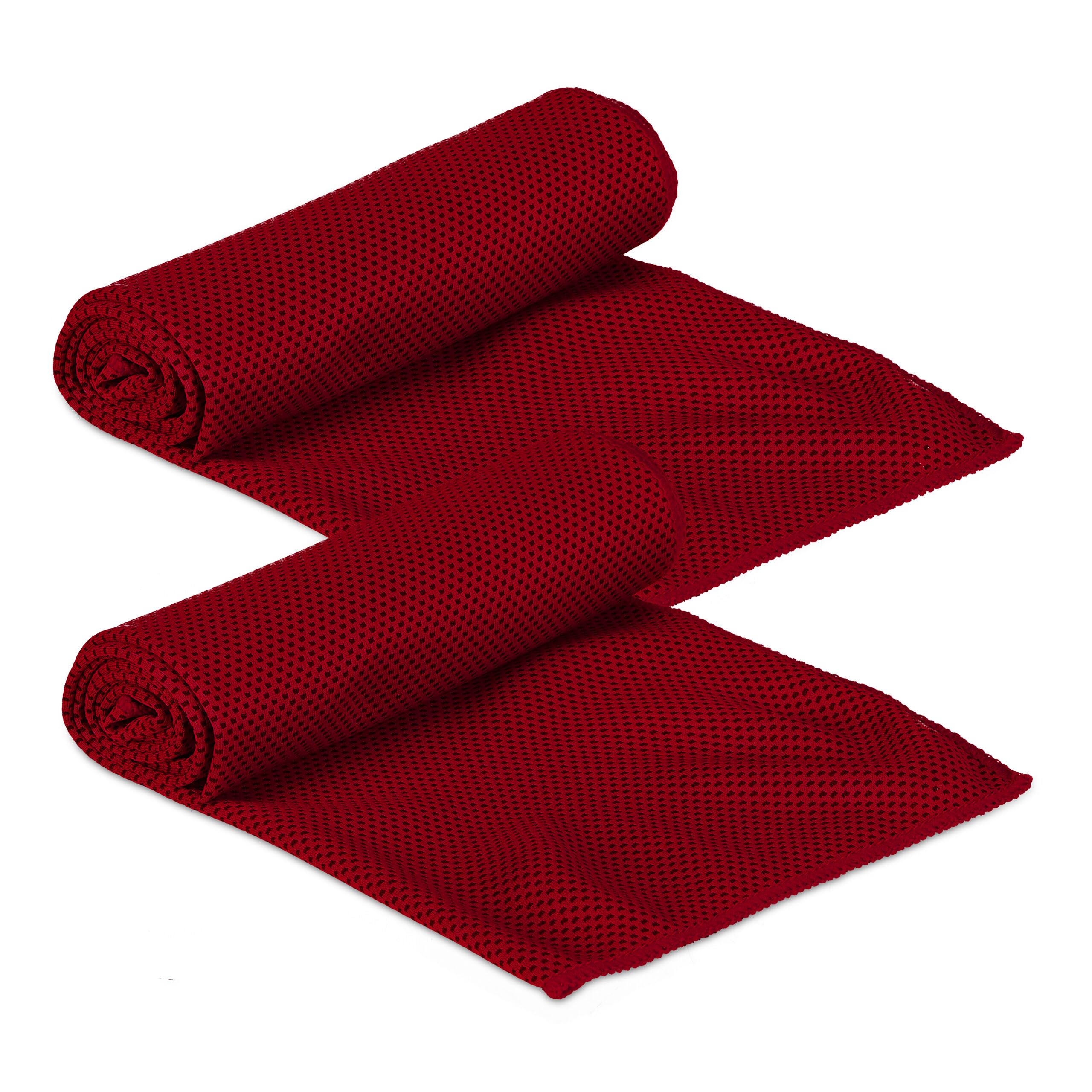Relaxdays Cooling Towel Set, Pack Of 2, Microfibre, Cloth Fresheners, Neck, Sports & Fitness, 90x30 cm, Red