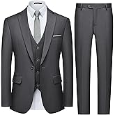 WULFUL Men's Slim Fit 3 Piece Suit, One Button Solid Blazer Business Party Jacket Vest Pants Set