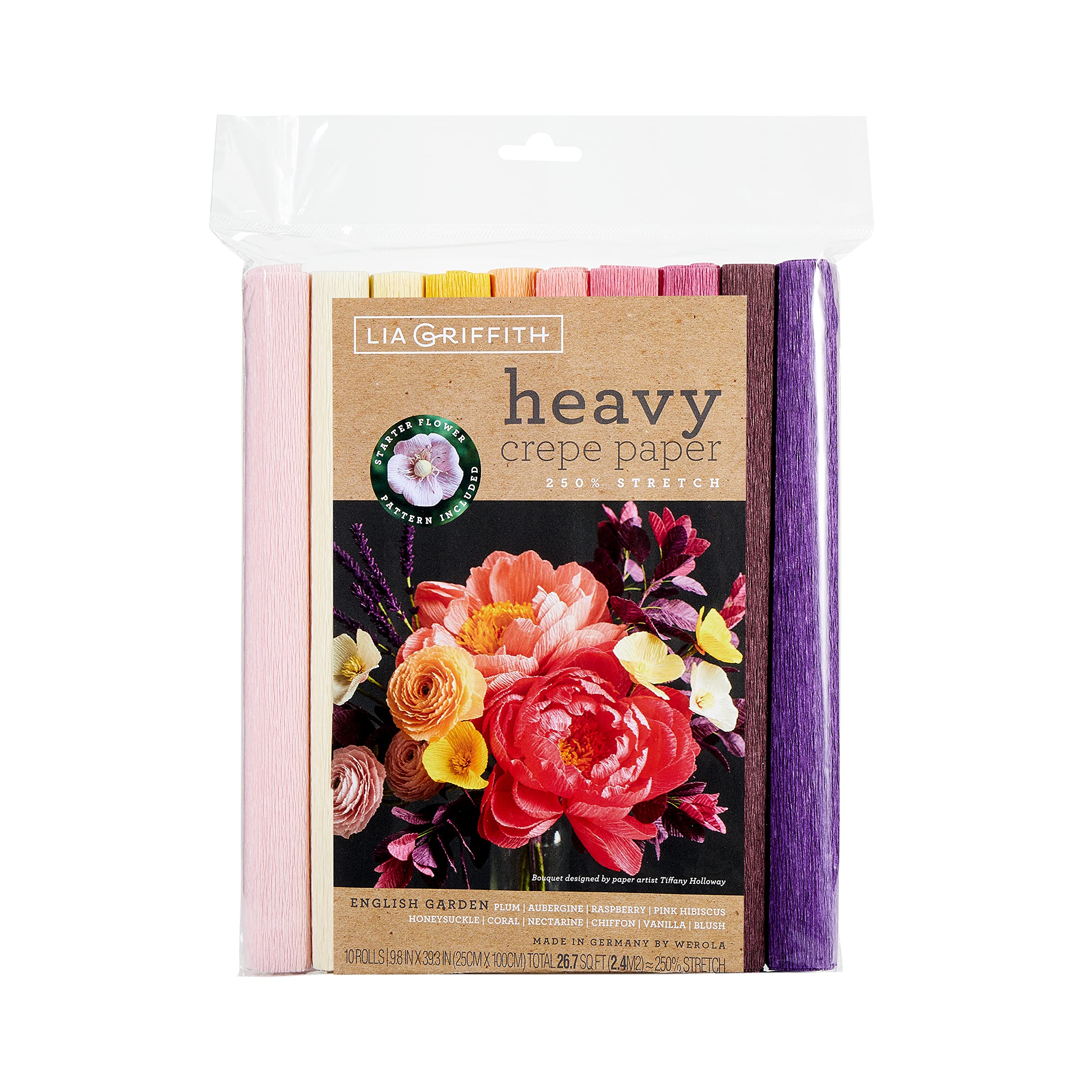 Creativity Inspired Lea Griffith Heavy Crepe Paper, English Garden Colours, 10 Rolls, 25cm x 100cm, Children Art Activities, Scrapbooking, Ideal for Hobbyists and Professional Crafters, Adults