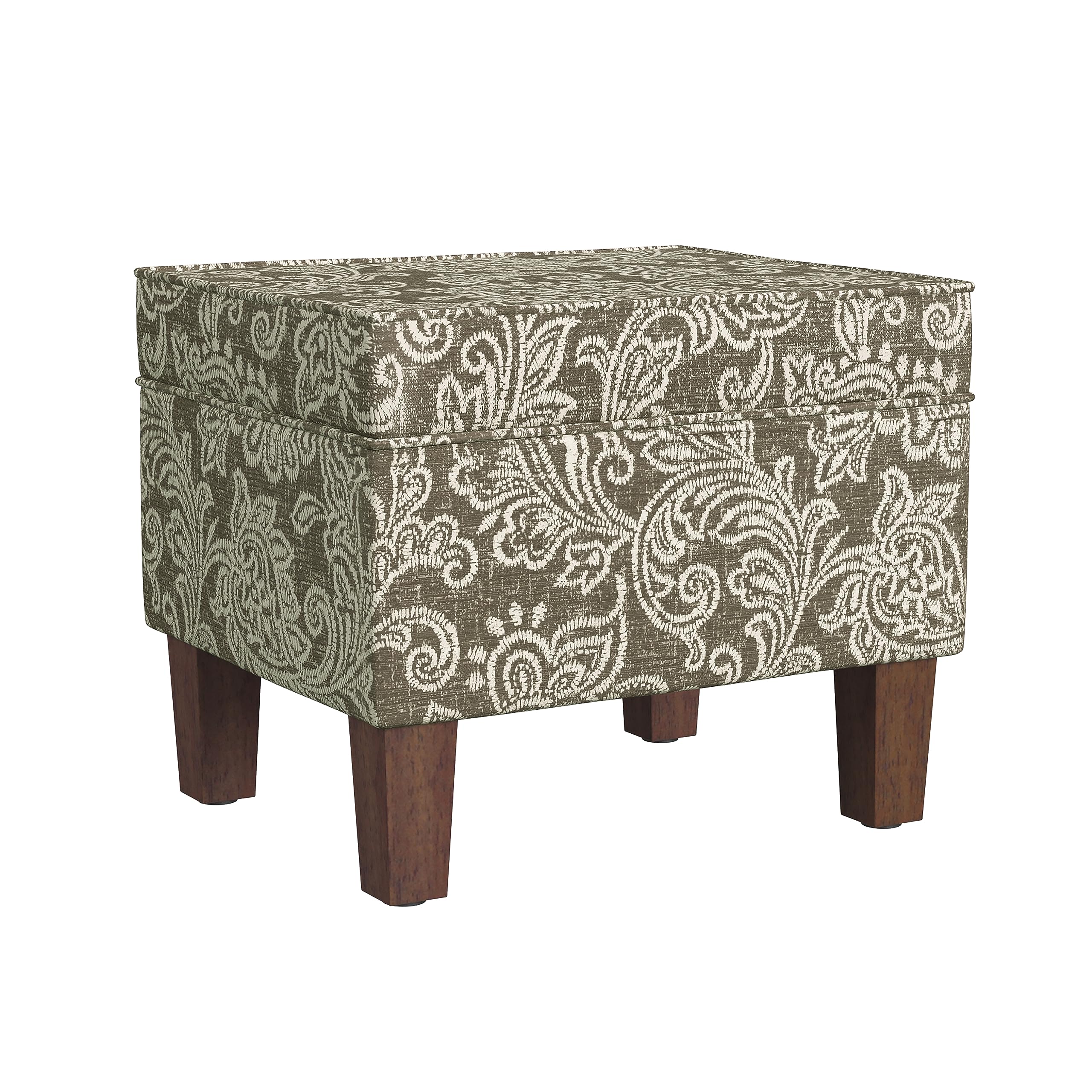 Homepop Home Decor |K7646-A880| Upholstered Modern Rectangular Storage Ottoman | Hinged Lid Ottoman with Storage for Living Room & Bedroom, Brown Jacobean Print Image