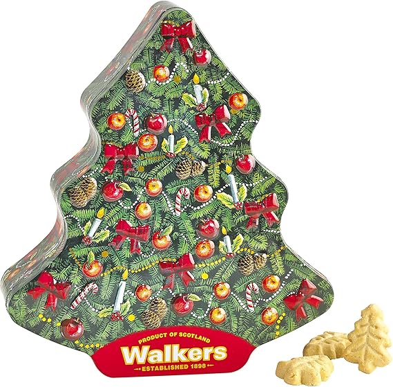 Walkers Christmas Tree Festive Tin with Butter Shortbread Biscuits