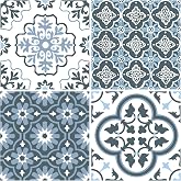 FloorPops Myriad Peel and Stick Floor Tiles, Blue Patchwork Removable Vinyl Flooring, Self Adhesive Floor Tiles for Kitchen Bathroom Entryway