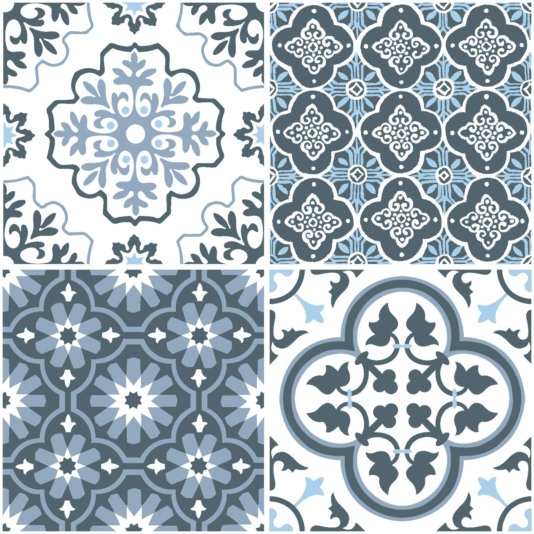 WallPops FP2951 Leyton Peel & Stick Floor Tiles, Blue, 12 x 12 inches