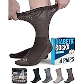 Doctor's Select Diabetic Socks for Men 9-12 - 4 Pairs Crew Neuropathy Socks for Men | Brown
