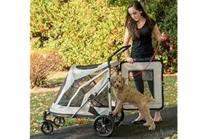 PET GEAR INC Pet Gear NO-Zip Pet Stroller with Dual Entry, Push Button Zipperless Entry for Single or Multiple Dogs/Cats, Pet Can Easily Walk in/Out, No Need to Lift Pet, Gel-Filled Tires, Platinum