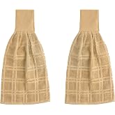 Blue Needles Hanging Kitchen Towels 100% Cotton, Set of 2-9 x 17 Inches | Beige, Hanging Loop, Super Soft, Highly Absorbent, Fast Drying, Machine Washable, Kitchen &amp; Hand Drying, Solid Dish Cloth