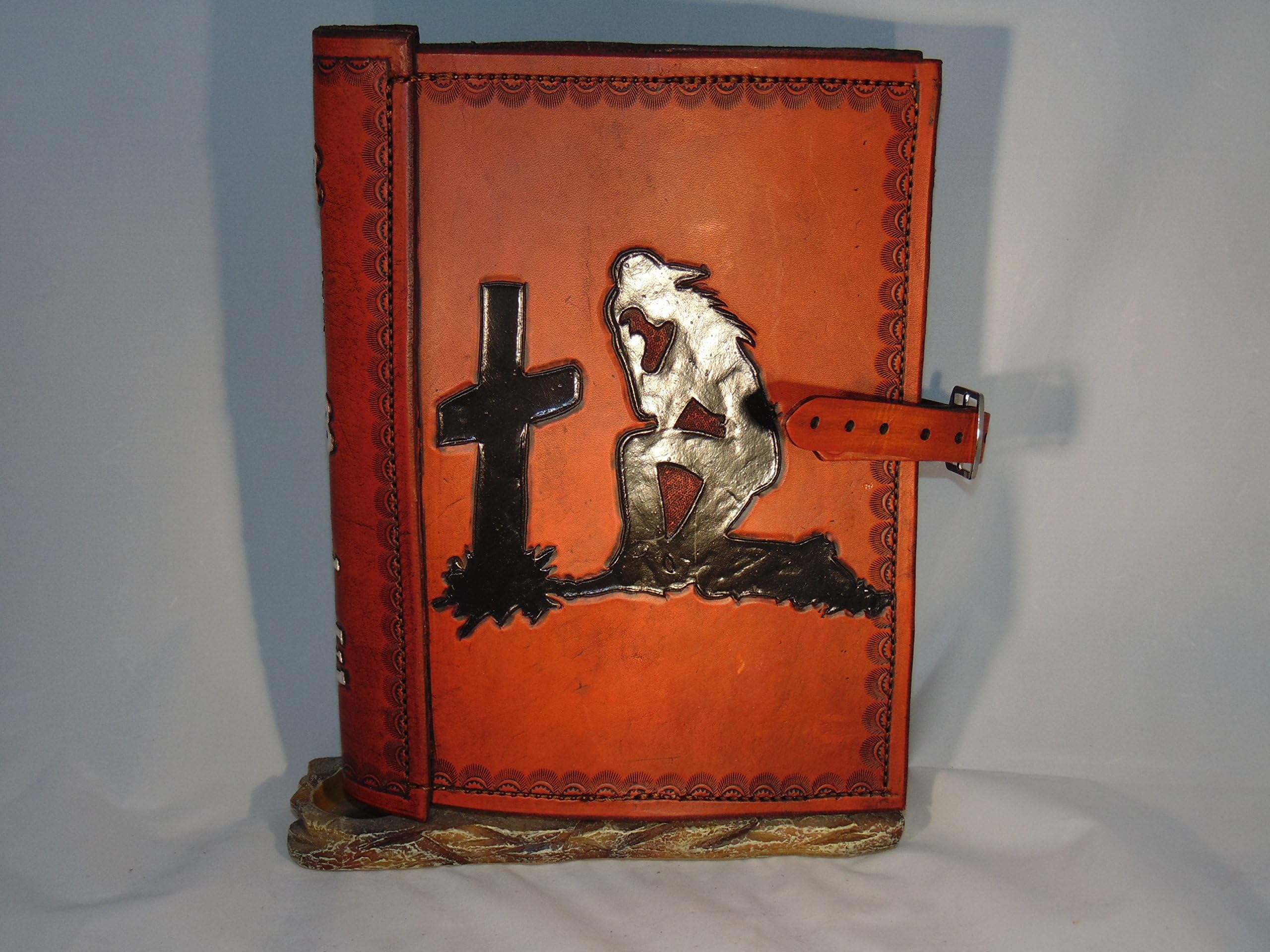 Leather Bible Cover - Cowgirl Praying Cross