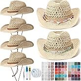 Hercicy 6 Set Coastal Cowgirl Hat Craft DIY with Beaded Making Kit Make Your Own Beach Straw Hat for Women Bachelorette Party