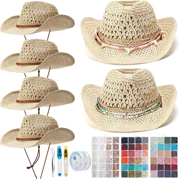 Unittype 4 Pcs Straw Cowgirl Cowboy Party Hats for Party  display picture 2