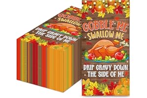 AISOSIKS Gobble Me Swallow Me Napkins, Thanksgiving Napkins, Friendsgiving Napkins, Friendsgiving Decorations, ZJ Happy Thanksgiving Decorations, Friendsgiving Party Decorations (4.3 x 7.9 In, 50-Pack)